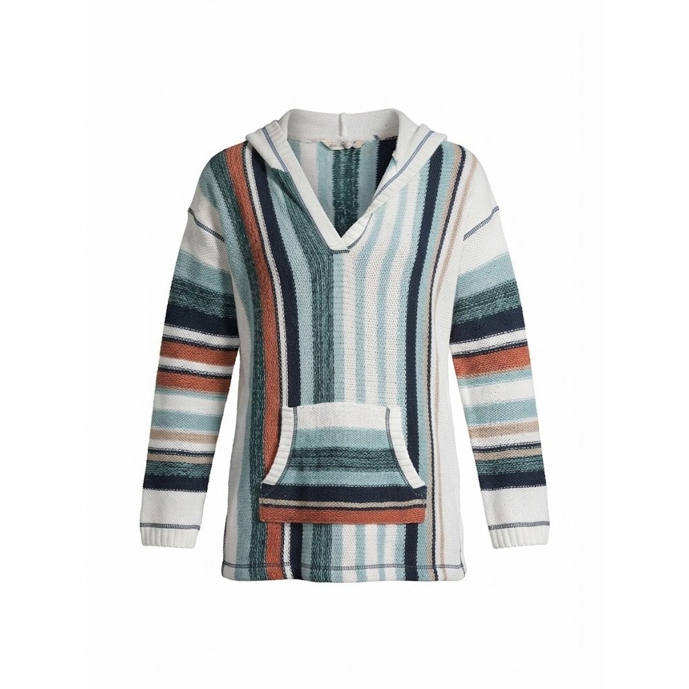 Soft Surroundings Sweater Womens PM Multi Baja Hoodie Boho Southwestern Striped